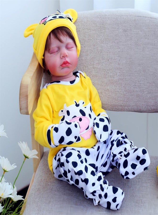 MAIHAO Reborn Baby Dolls Clothes for 17-22 Inch Newborn Baby Doll Boy&Girl, Baby Doll Clothes Outfit Accessories fit 17-22 Inch Reborn Baby Doll Girl【Cows Pattern 5pcs Yellow Set 】 - Image 4